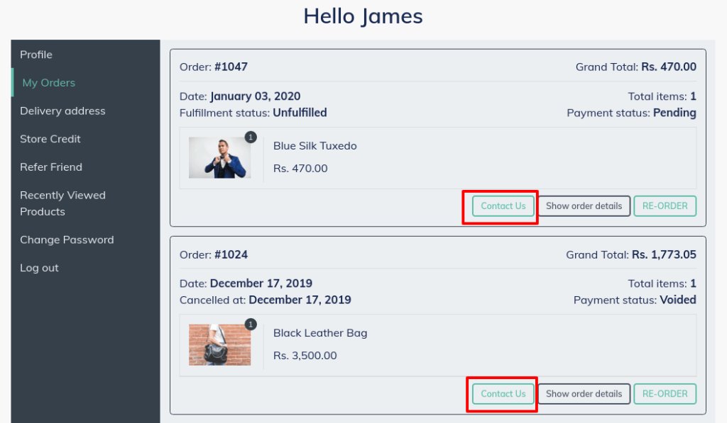 Contact us feature