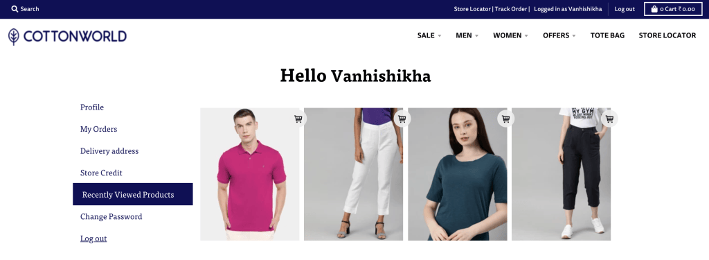 cottonworld shopify customer account page