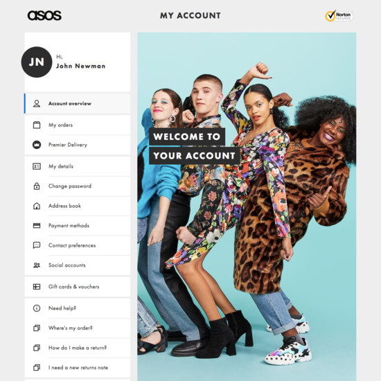 asos ecommerce customer account page
