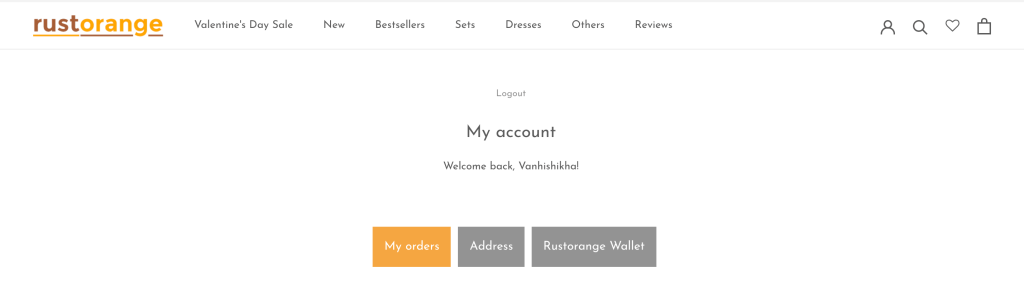 rust orange customer account page shopify