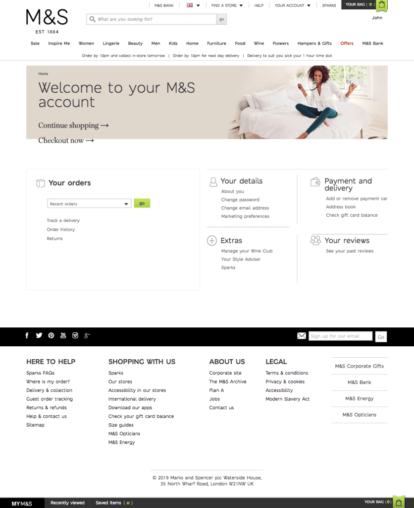 marks and spencer's customer account page