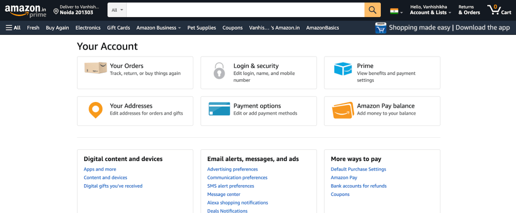 amazon customer account page