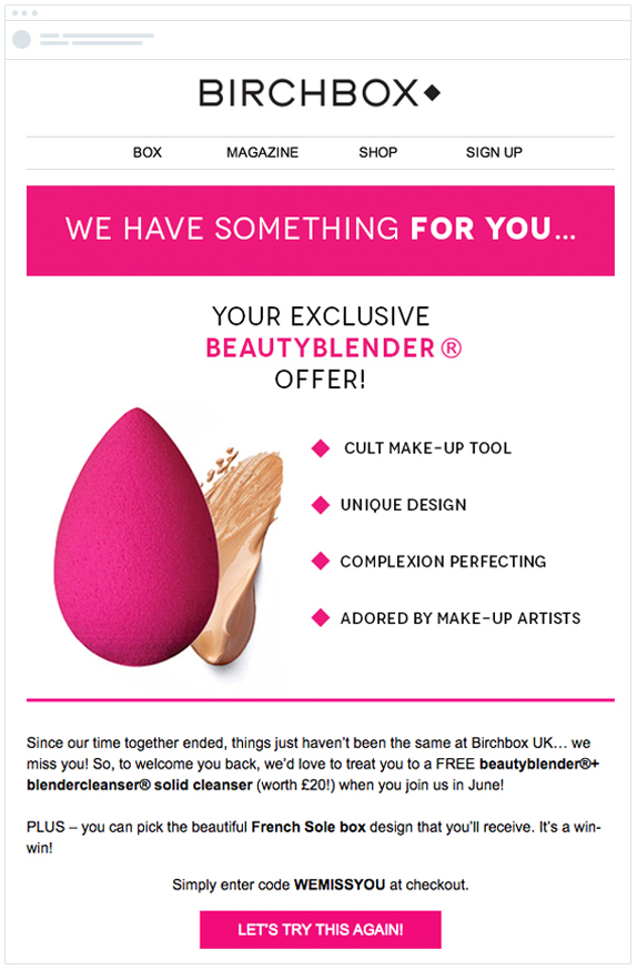 win-back strategies - email incentive