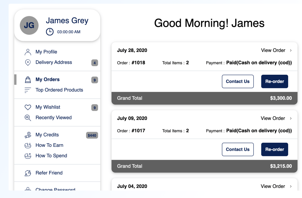 ecommerce customer experience - customer account page