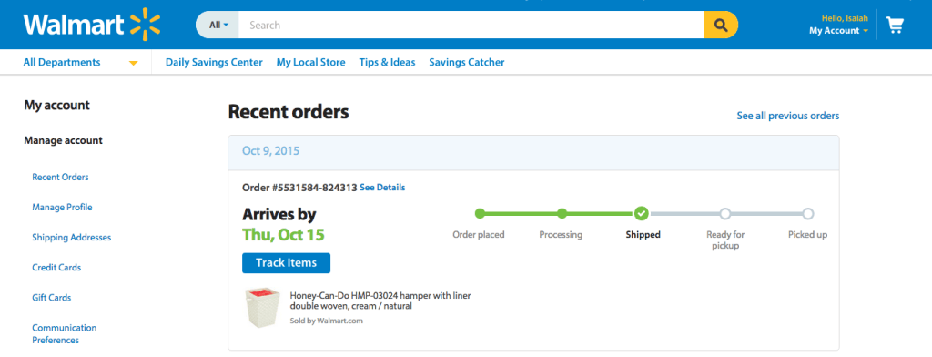 walmart customer account page