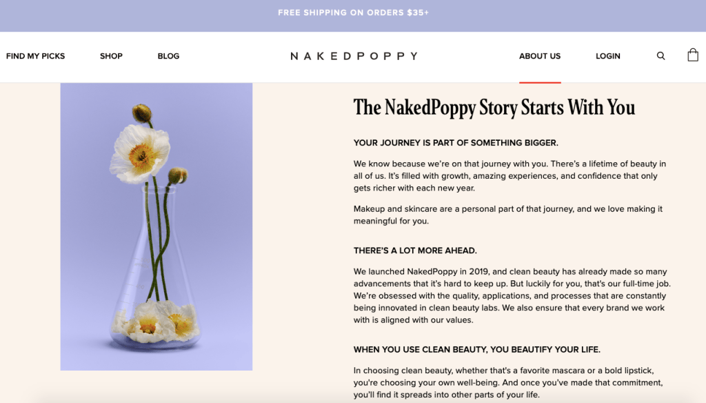 shopify brand strateggy - about us page