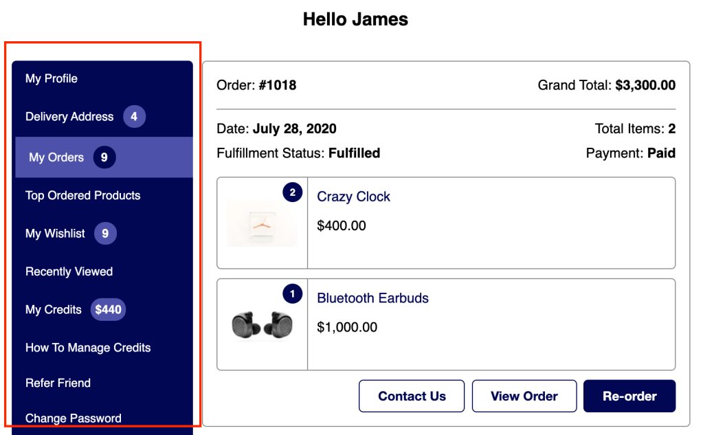 navigation color of customer account page