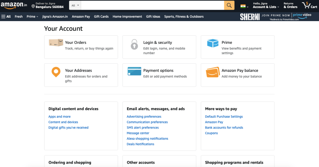 amazon customer account page