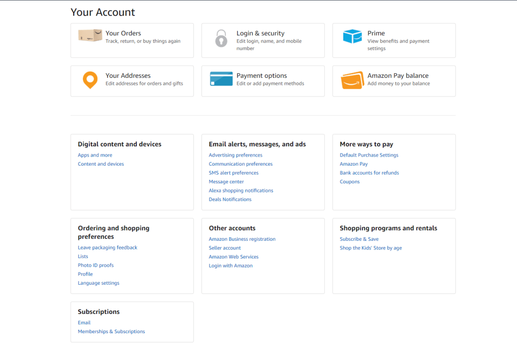 customer account page amazon