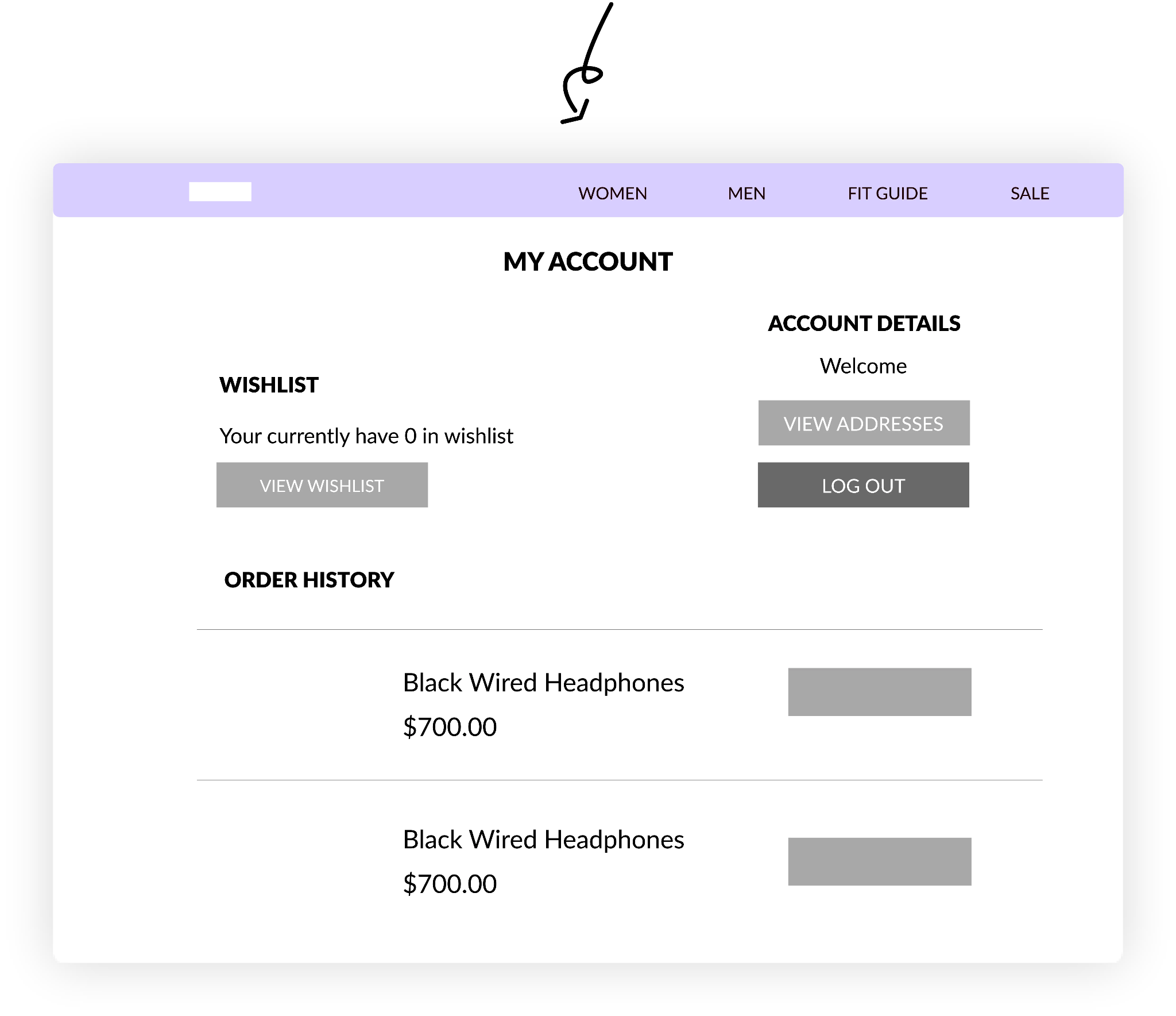 customer account ecommerce pages