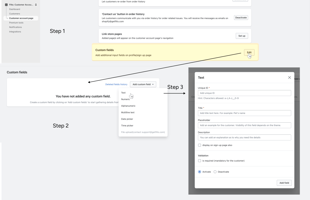 Custom field registration form Shopify