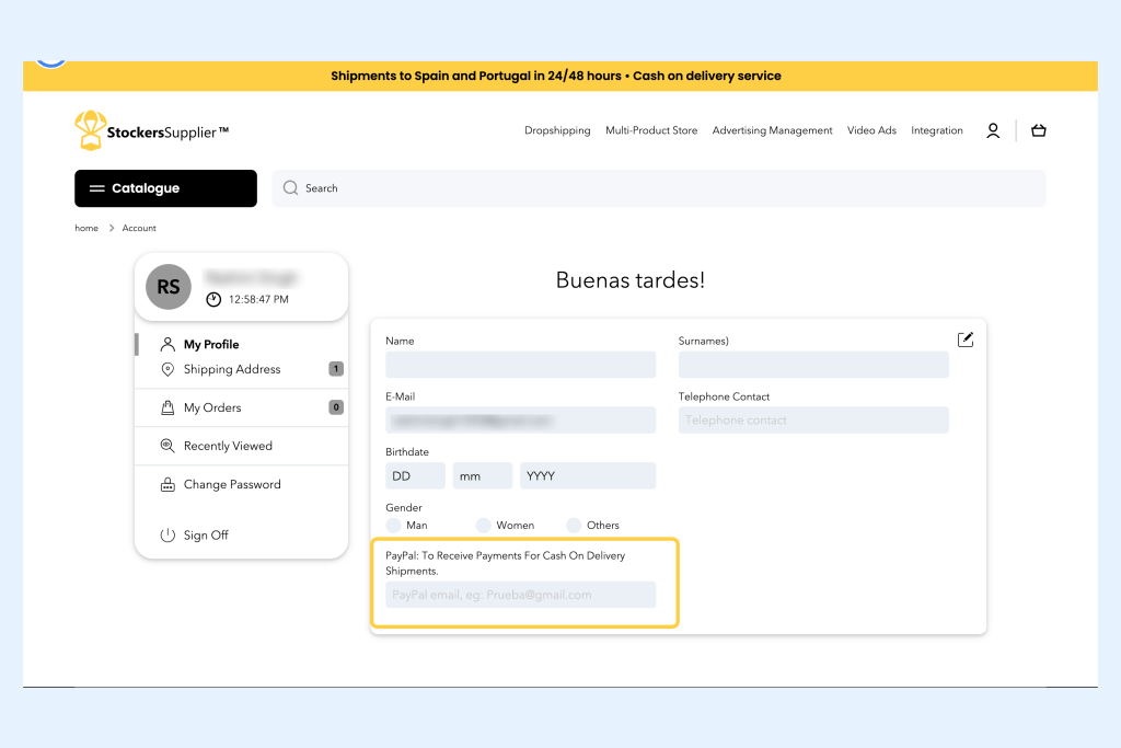 Stocker suppliers profile page custom fields