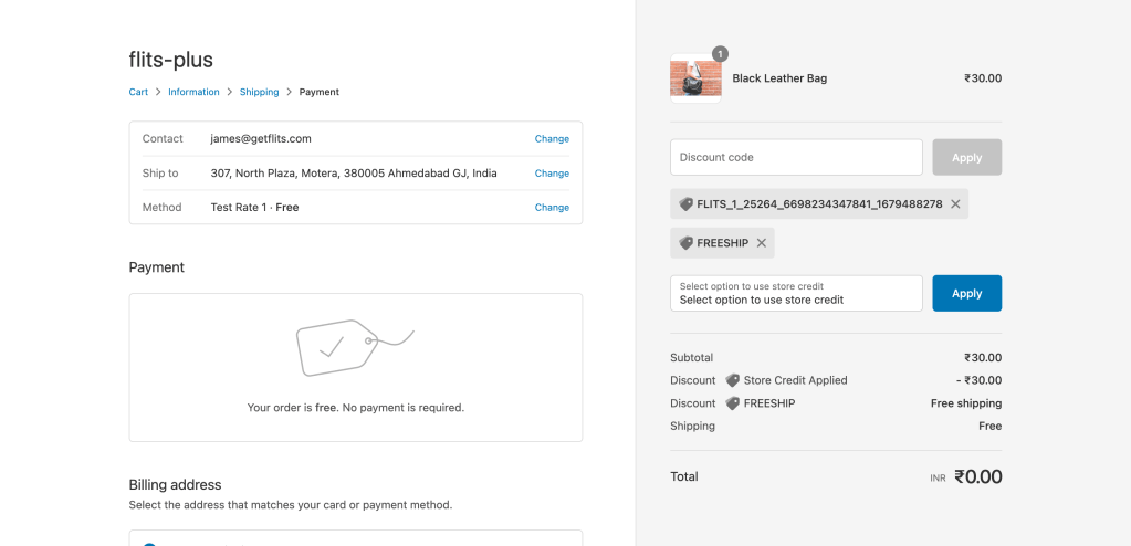 Shipping discount + credits