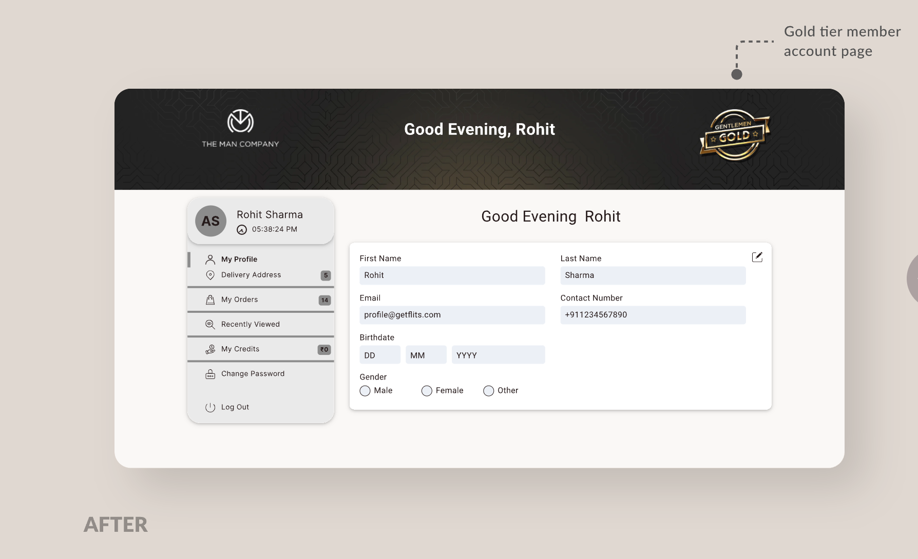 the man company shopify customer account page example
