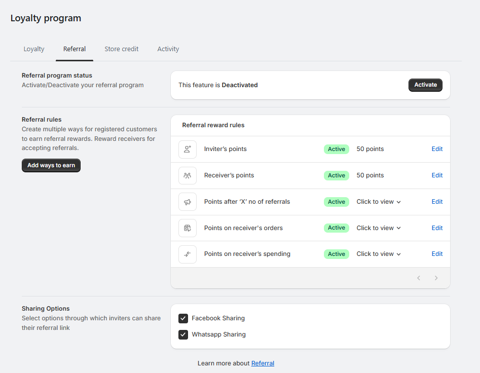 Referral earning rules
