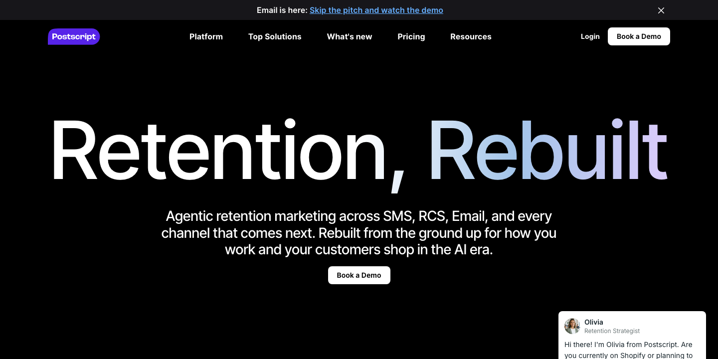 Postscript website hero section