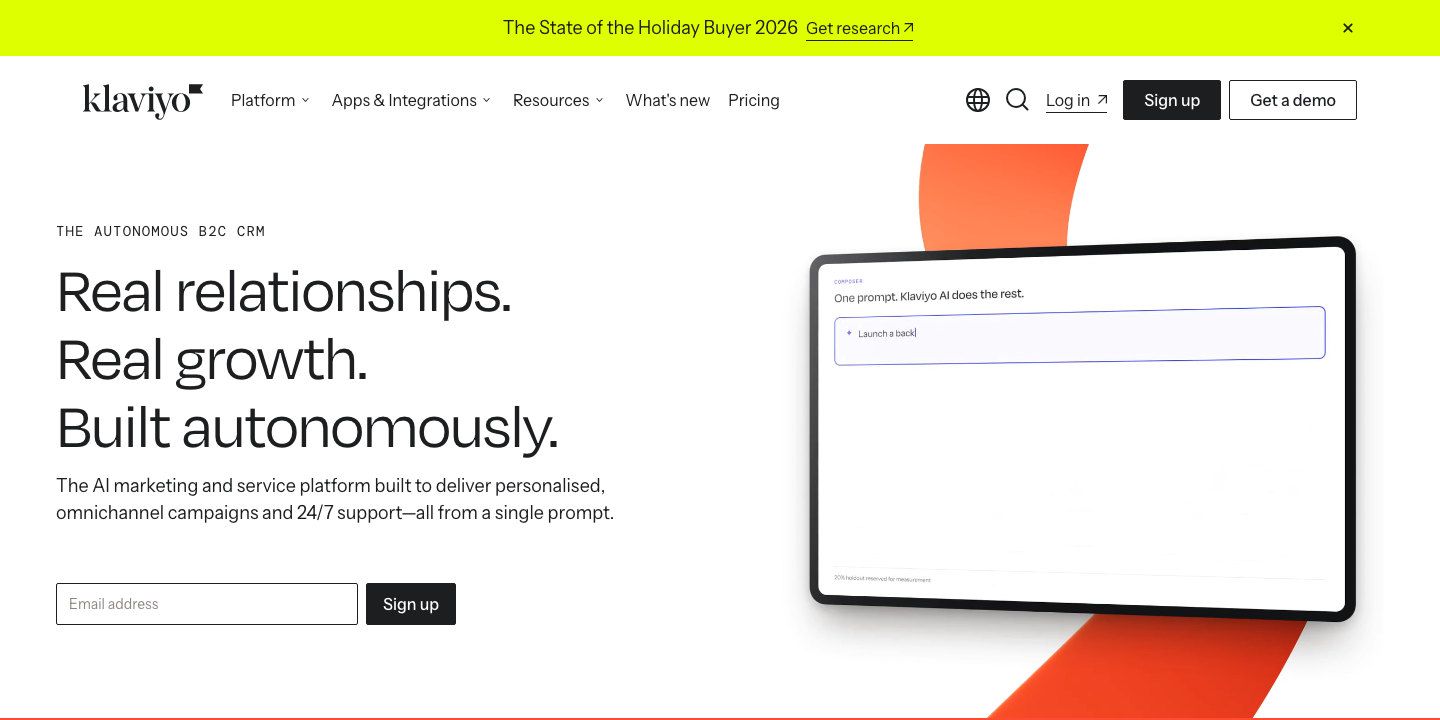 Klaviyo website hero section