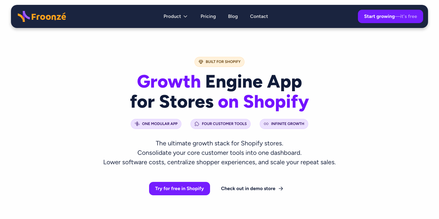 Froonze website hero section
