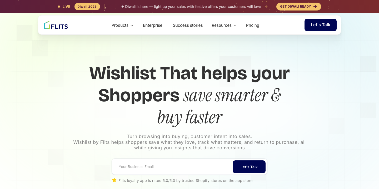 Flits Wishlist website hero section