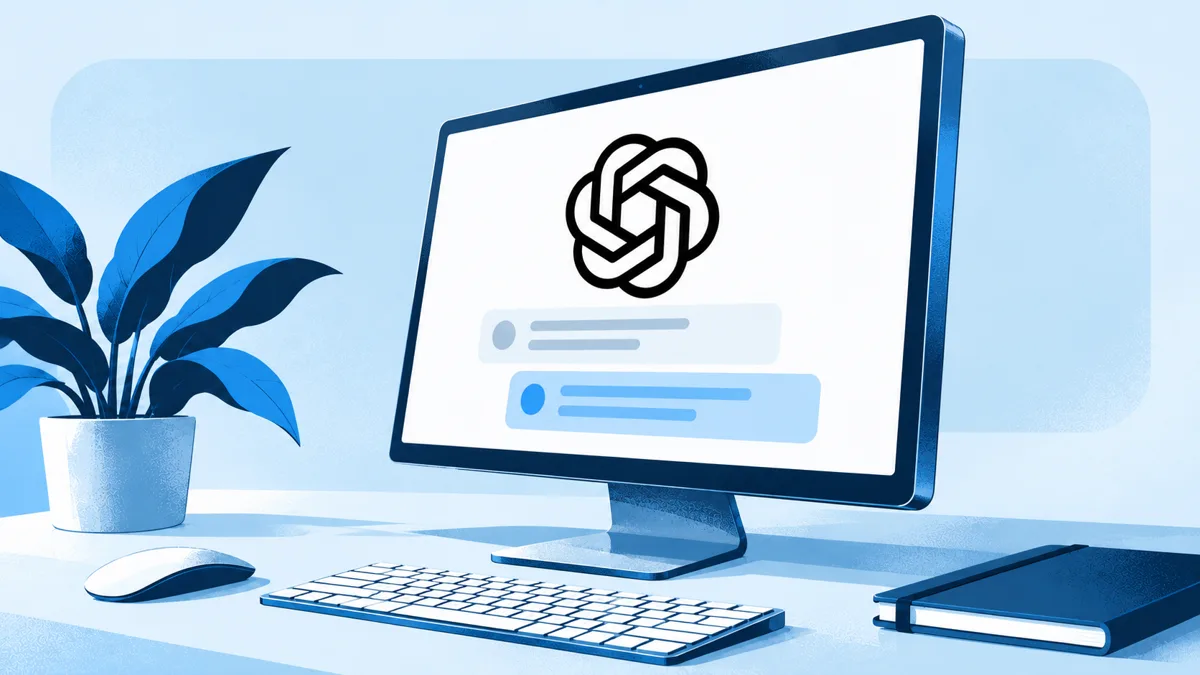Illustration of a desktop monitor showing a ChatGPT conversation