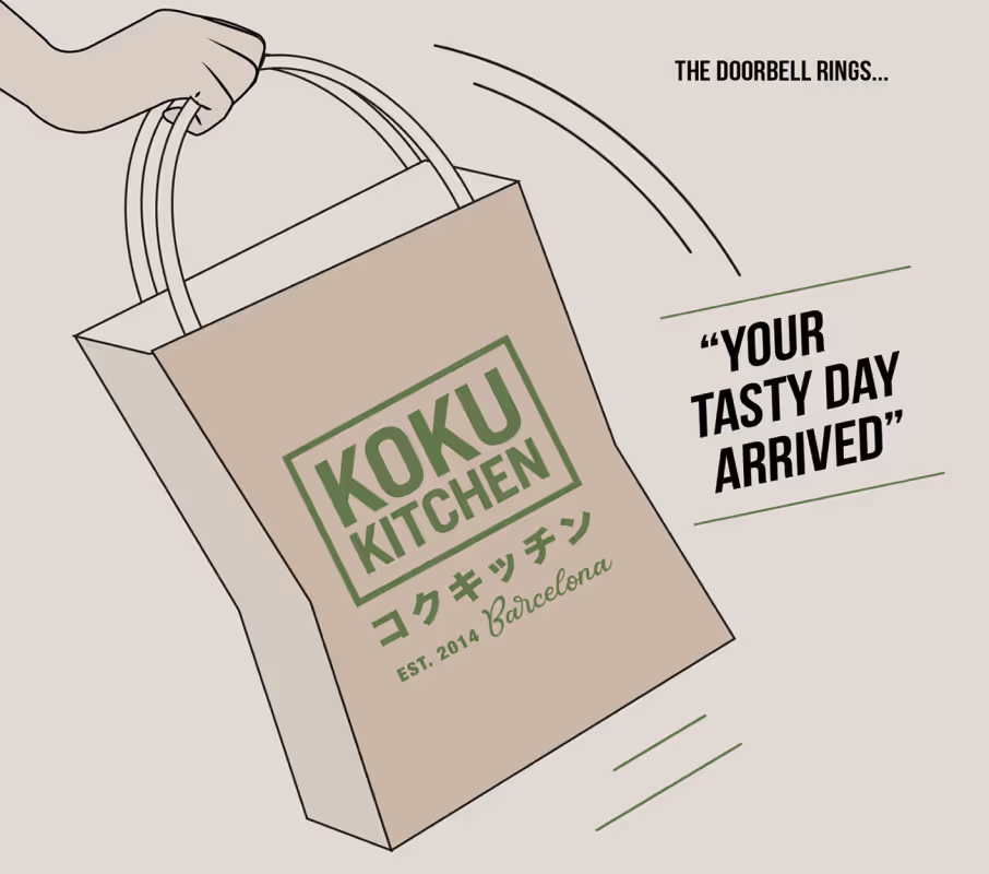 illustration of grabbing delivered food from delivery man