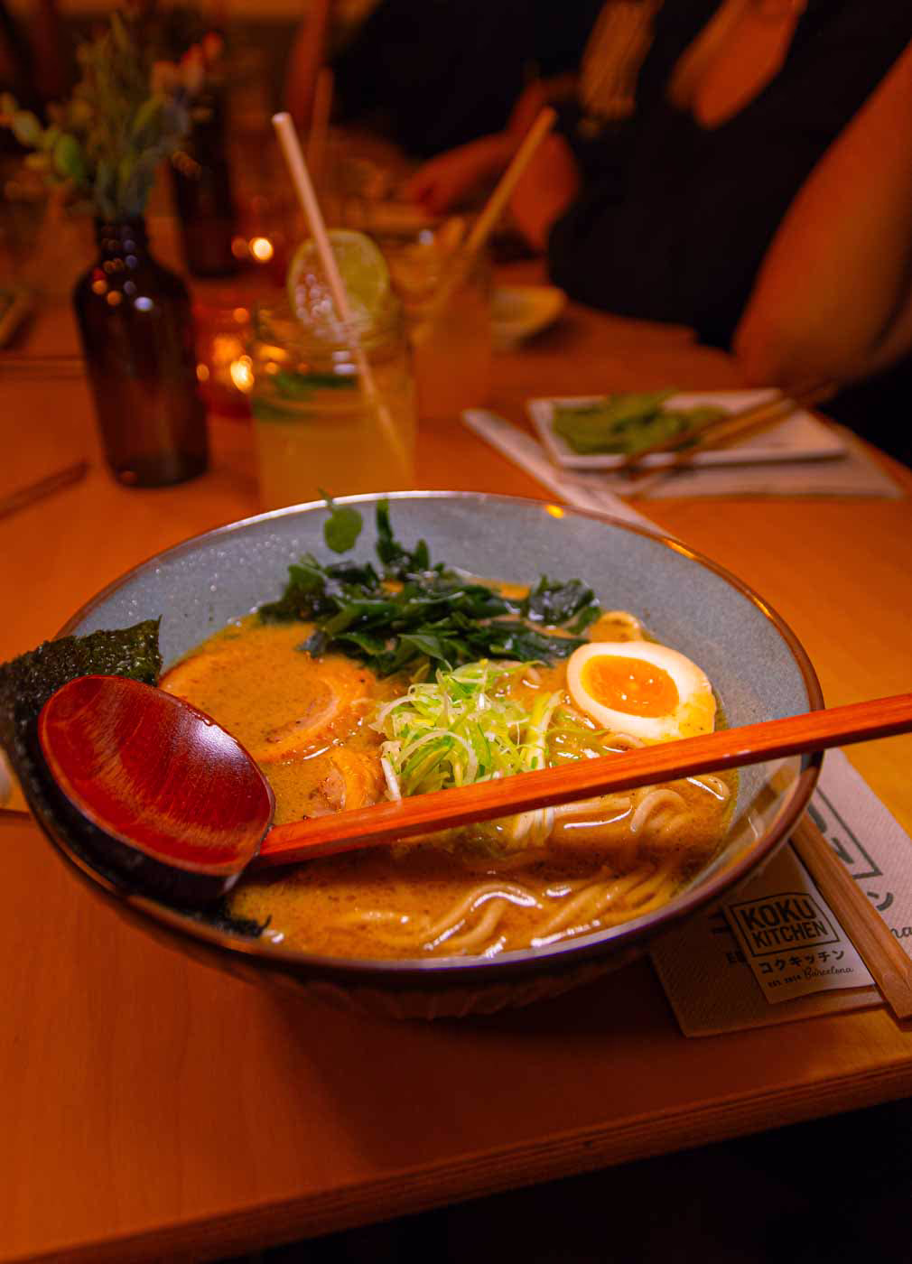Ramen bowl shot inside sant antoni restaurant