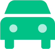 رمز أيقونة سيارة أمامية باللون الأخضر.