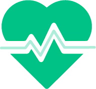 رمز قلب أخضر مع نبض كهربائي أبيض في المنتصف.