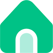 أيقونة منزل خضراء بسيطة مع مدخل أبيض.