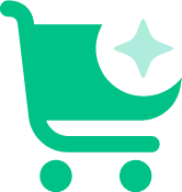 عربة تسوق خضراء مع نجمة لامعة فوقها.