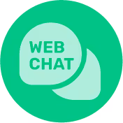 أيقونة دائرية خضراء تحتوي على فقاعة كلام مكتوب بداخلها 'محادثة ويب'.