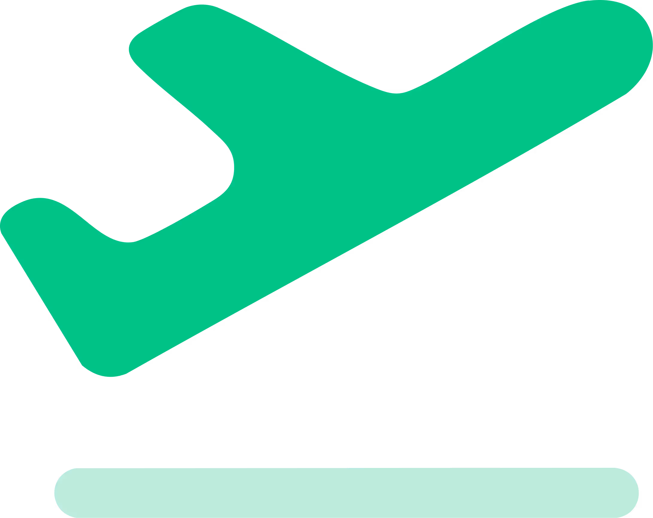 رمز طائرة خضراء توحي بالإقلاع فوق خط أفقي أخضر فاتح.