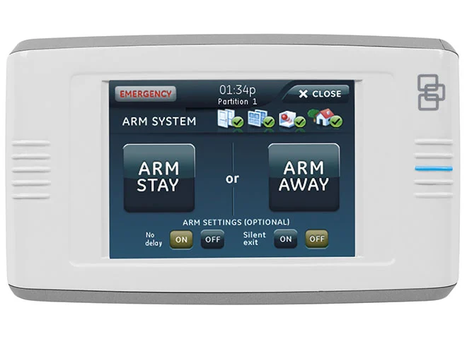 A home security system touchscreen keypad.
