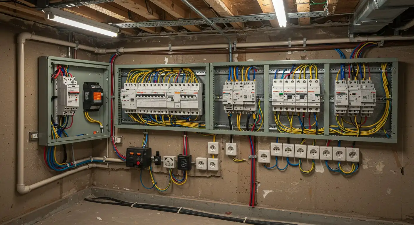 Indoor commercial electrical distribution panel.