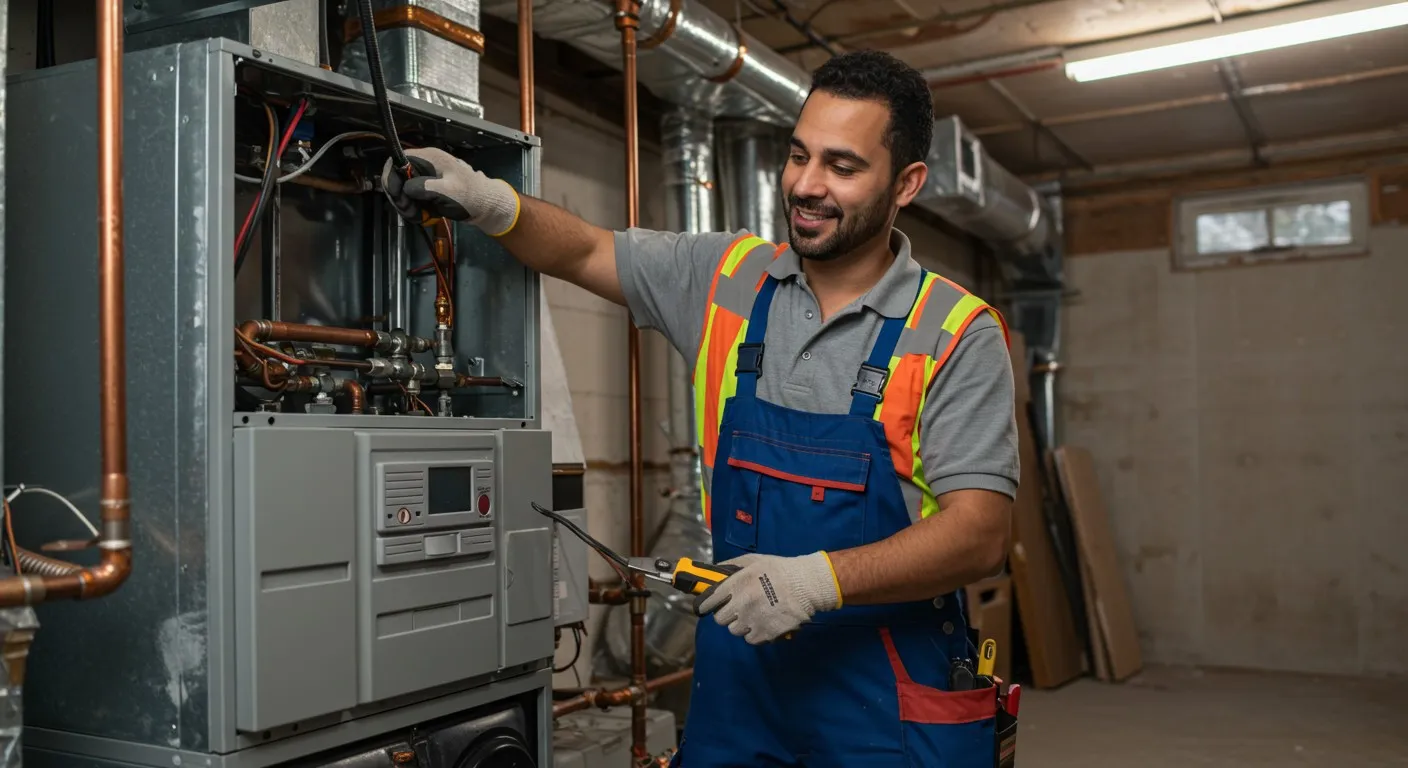 Technician services a gray furnace.