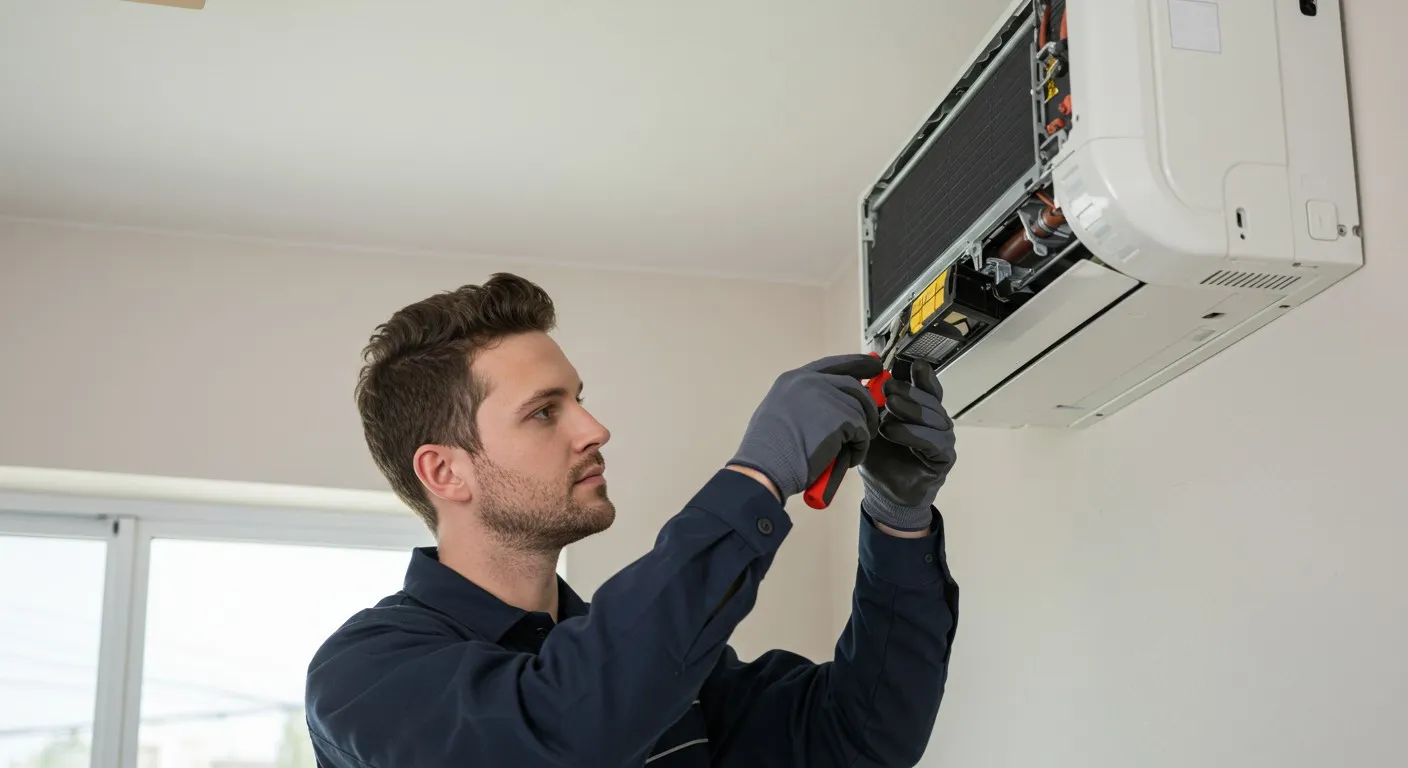 Technician repairs an indoor mini-split unit.