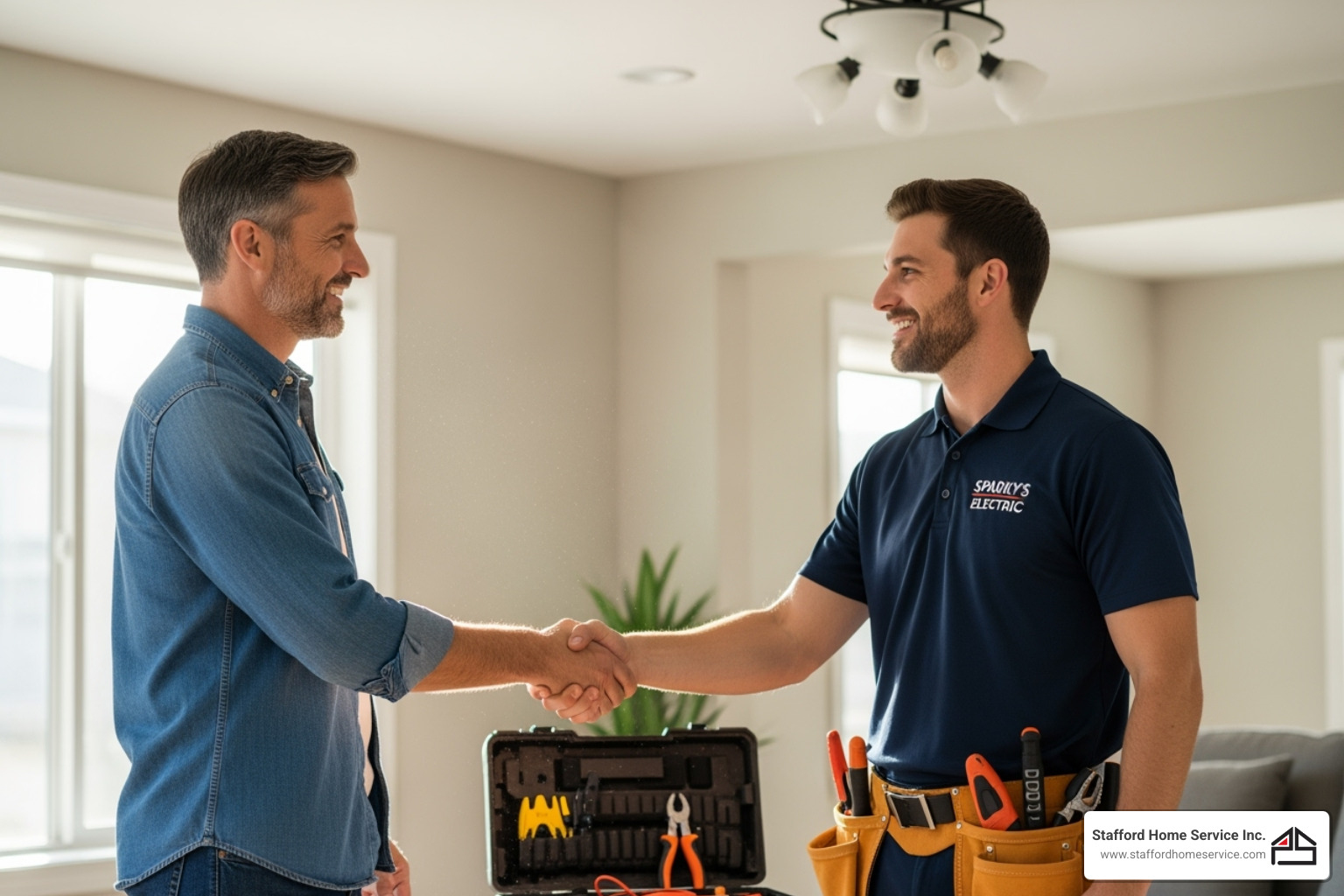 image of a homeowner shaking hands with a friendly electrician - electrical contractor minnesota