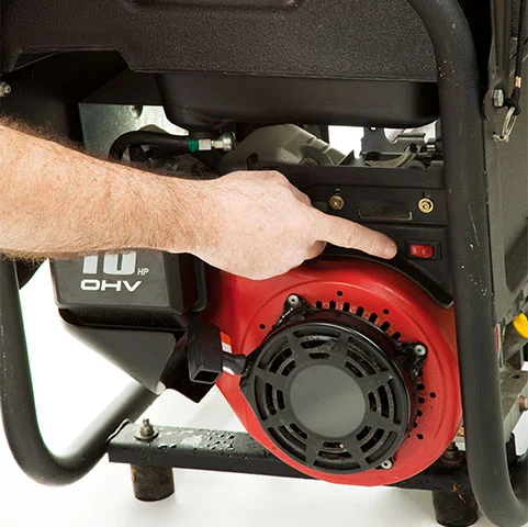 Hand operating control panel of a portable generator, emphasizing features relevant to backup power installation for residential use in Minneapolis, MN.