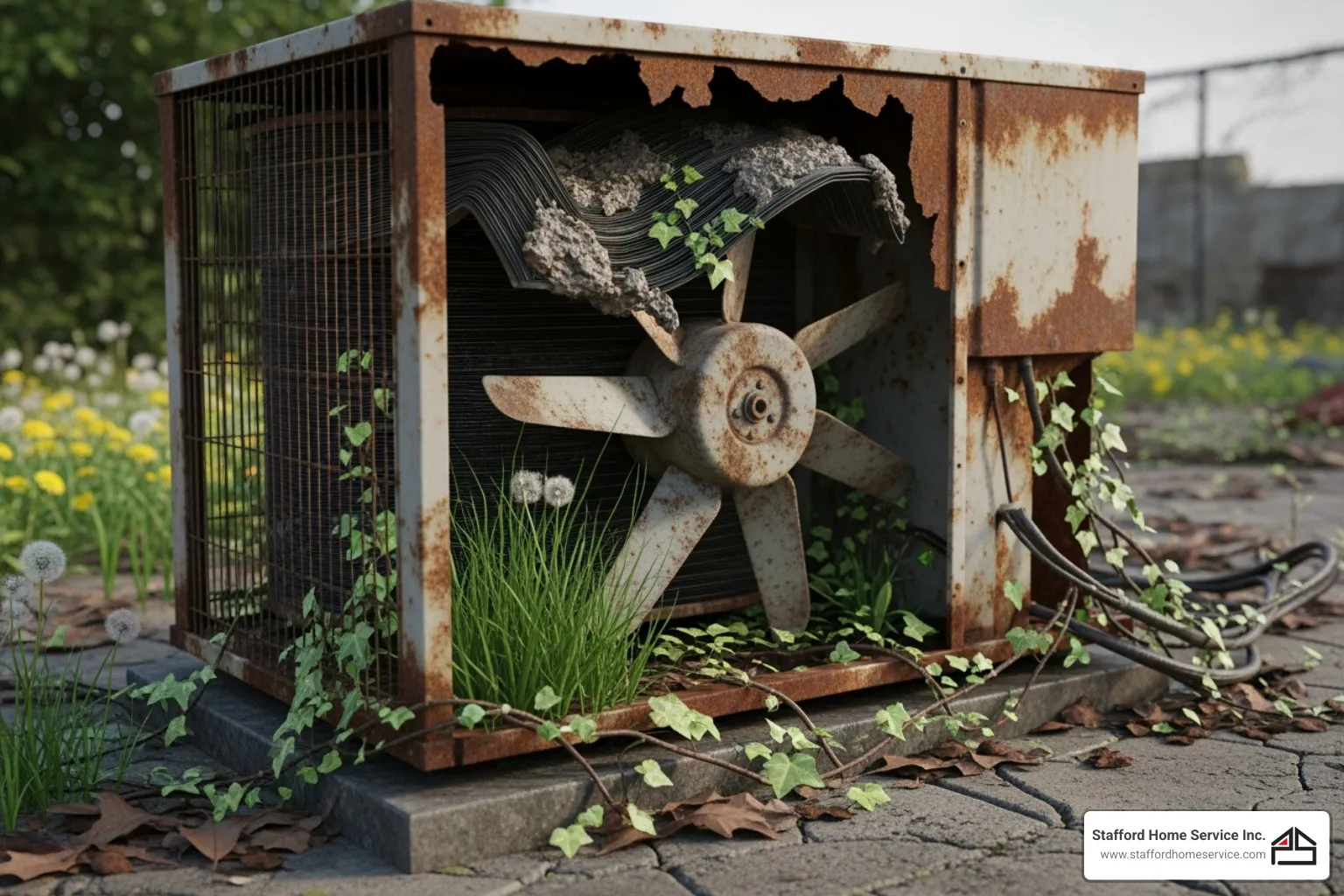 Broken-down, rusty AC unit - AC annual service