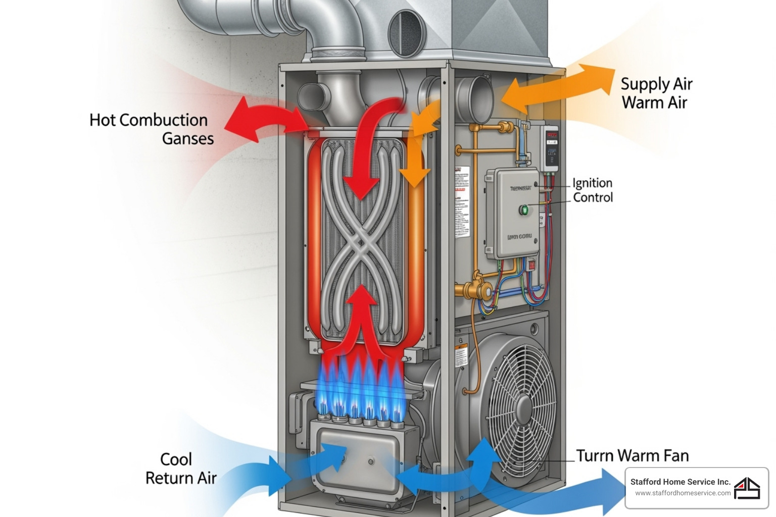 furnace components and heat flow - furnace heat exchanger