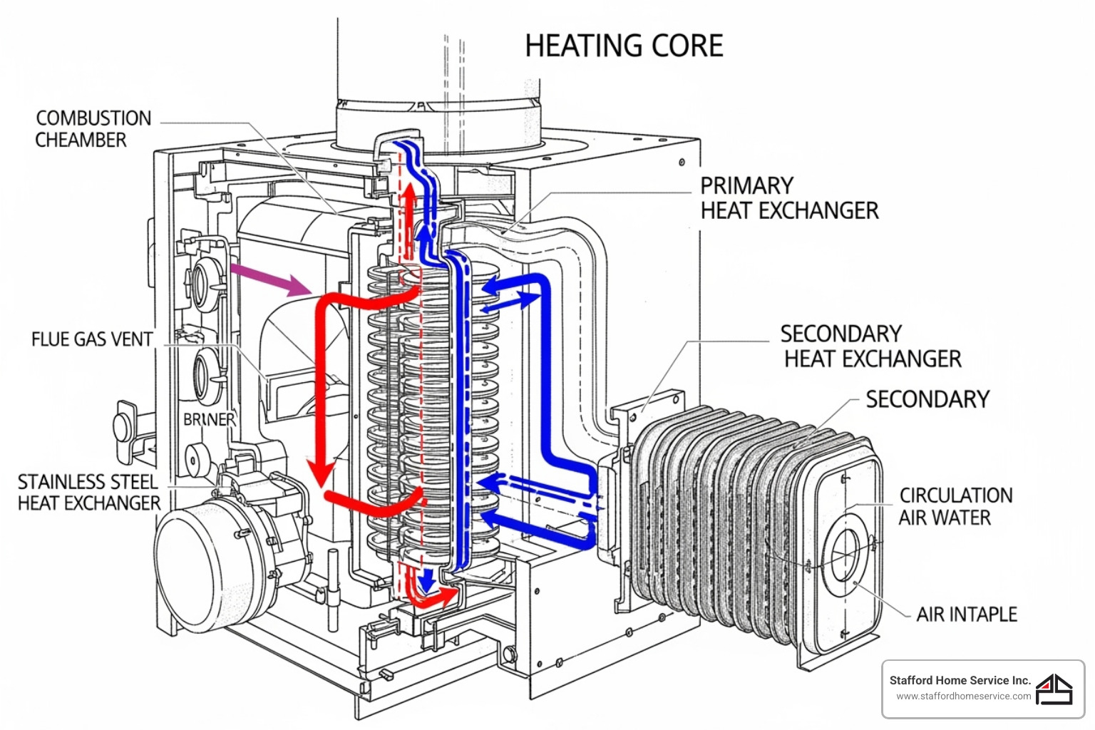 diagram showing primary and secondary heat exchangers - furnace heat exchanger