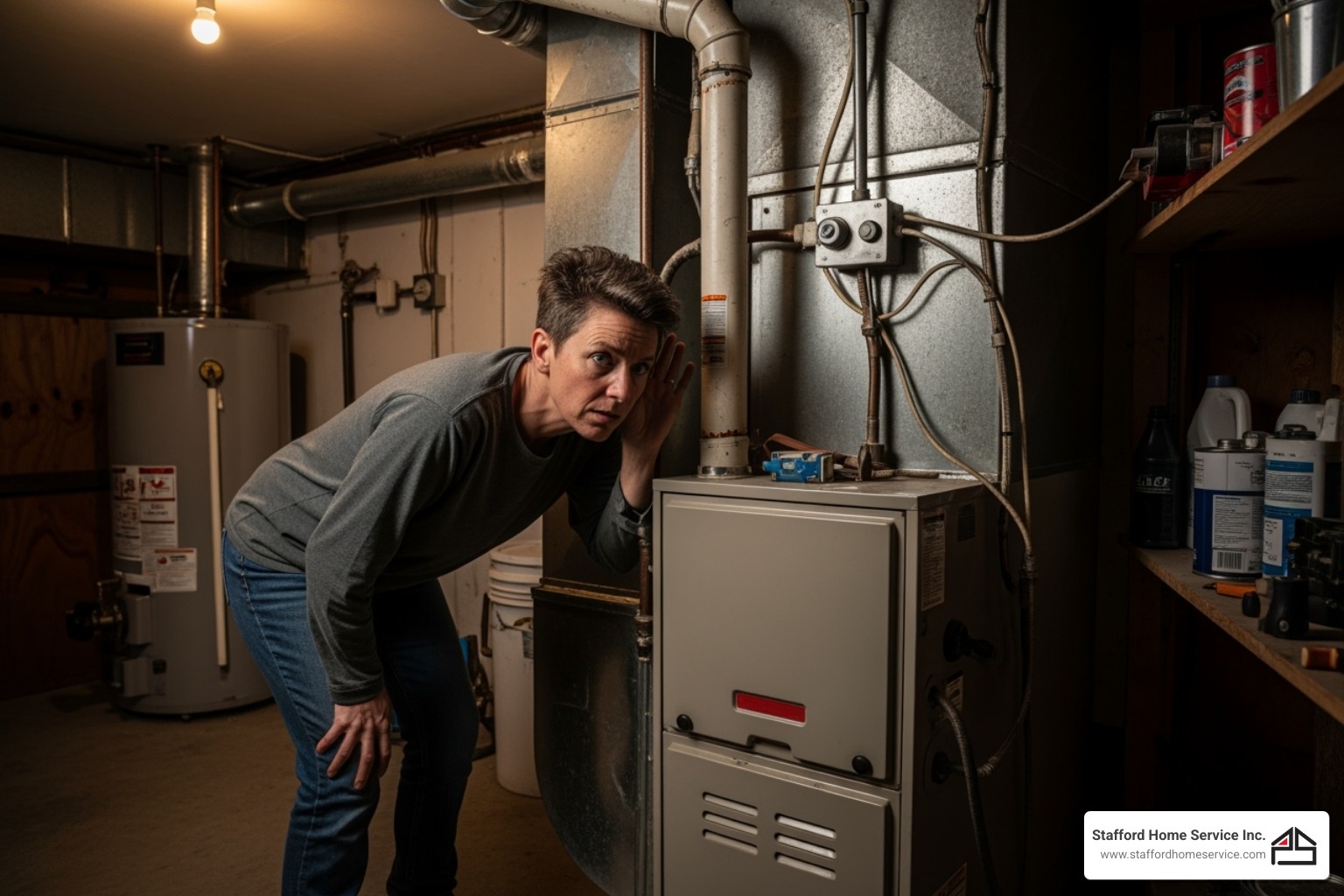 homeowner listening to a strange noise coming from their furnace - furnace repair questions