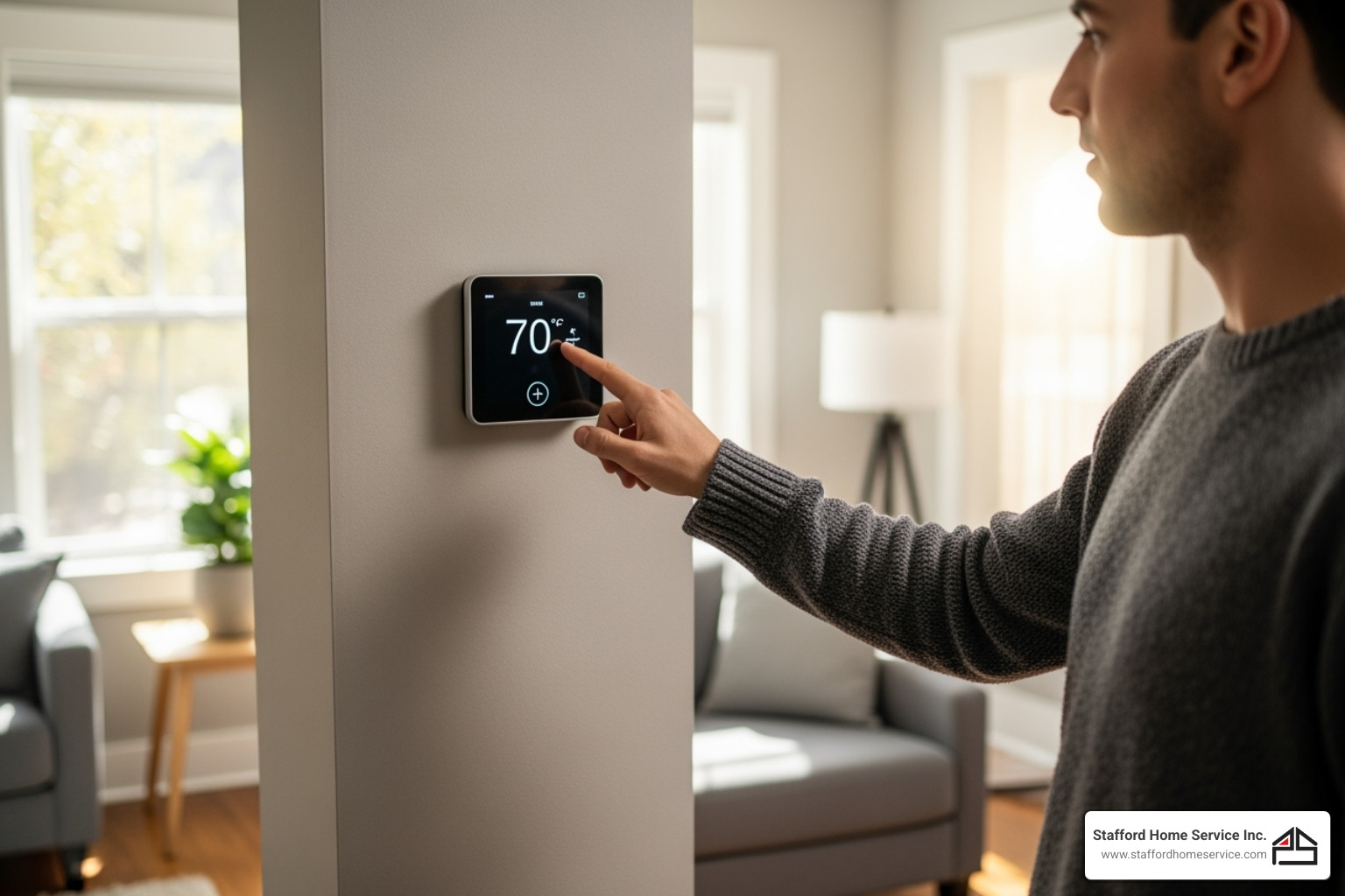 homeowner adjusting a smart thermostat - furnace repair questions