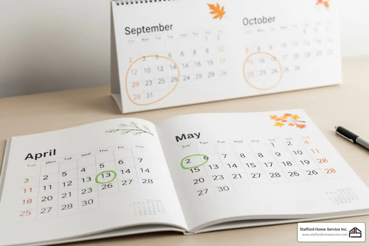calendar with spring and fall highlighted for hvac service - hvac tune up brooklyn park, mn