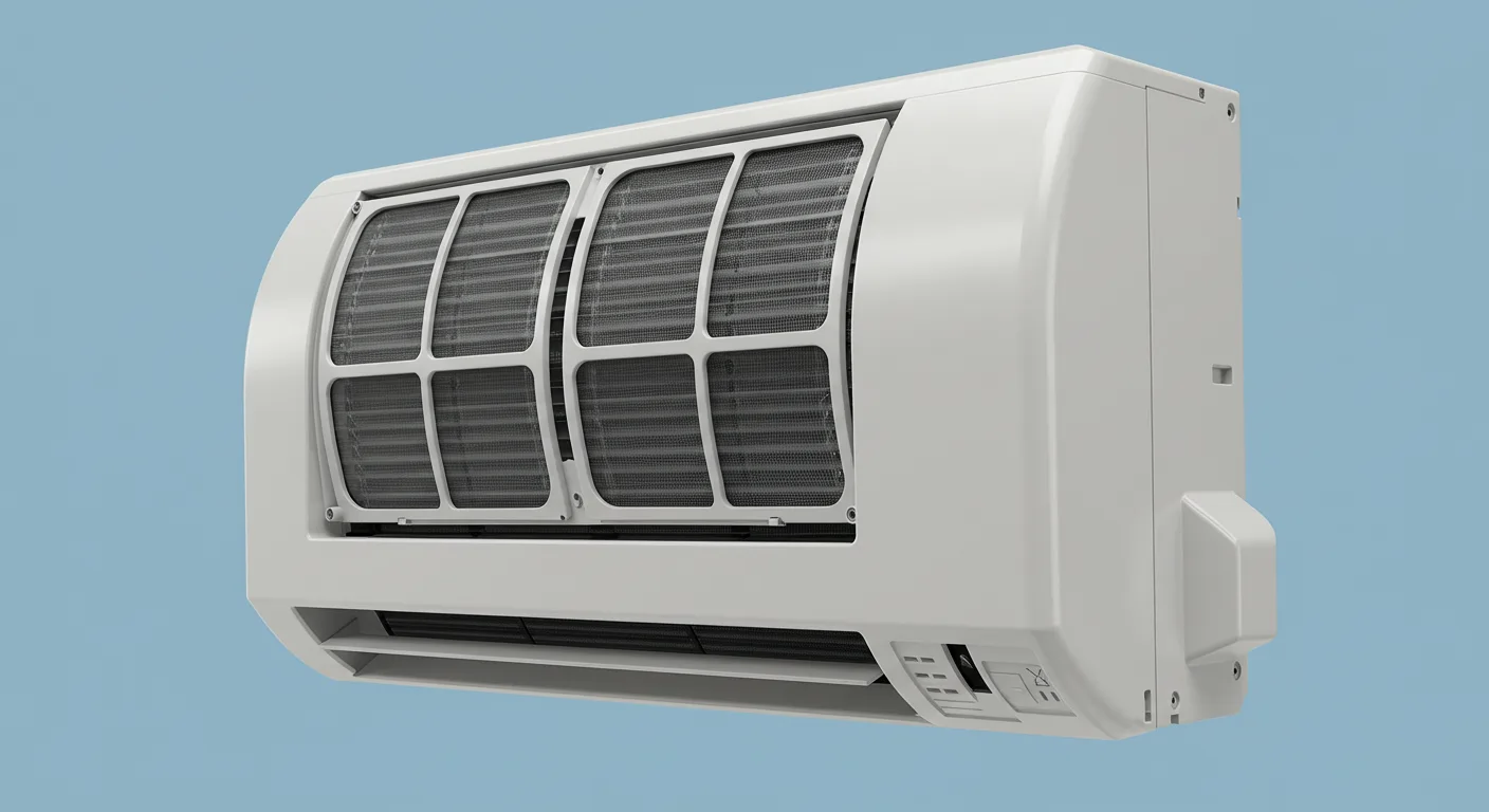 Mini split air conditioning unit against a light blue background, showcasing energy-efficient cooling technology for residential installation in Bloomington, MN.