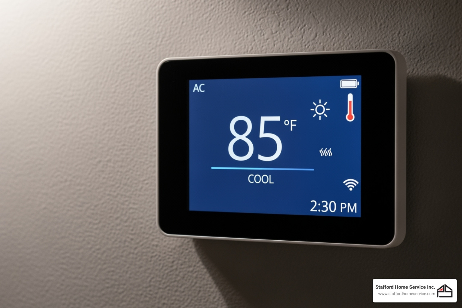 a digital thermostat displaying a high temperature, with the ac setting on but the room still warm, symbolizing a malfunctioning air conditioner. - ac repair coon rapids, mn