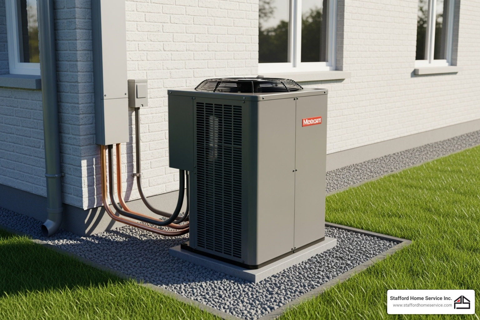 A modern, high-efficiency outdoor condenser unit next to a home - ac installation bloomington, mn