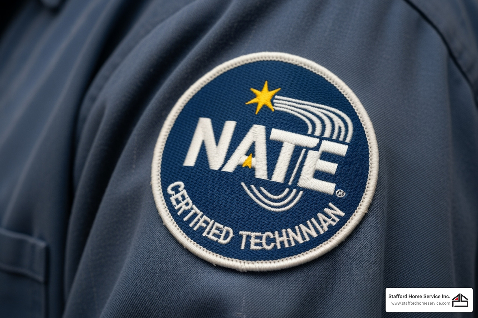 A NATE-certified technician's patch on their uniform - ac installation bloomington, mn