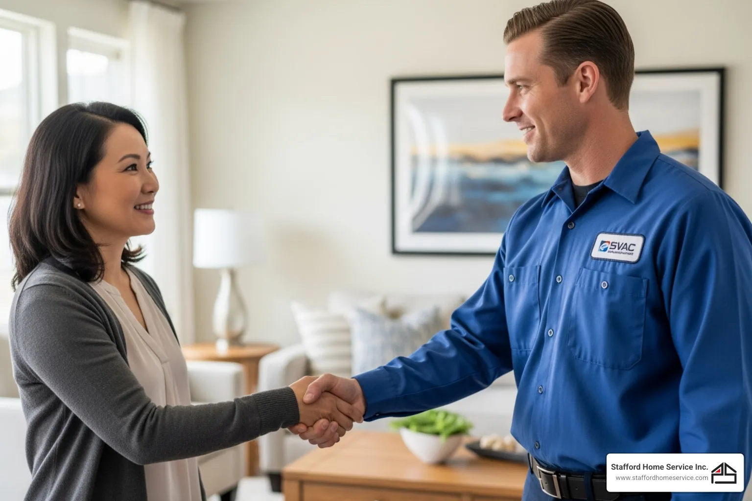 professional technician shaking hands with homeowner - hvac maintenance brooklyn center, mn