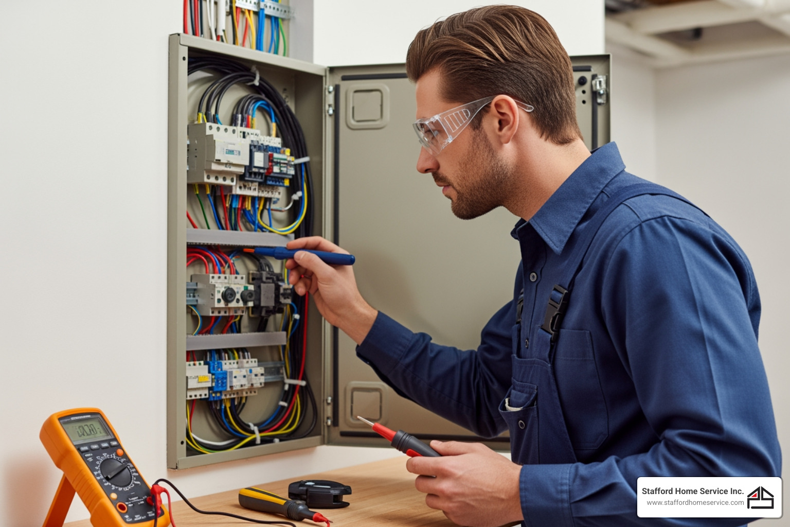 licensed electrician inspecting a home's electrical panel - "I need to find a qualified electrician for a home EV charger installation near Plymouth, MN.